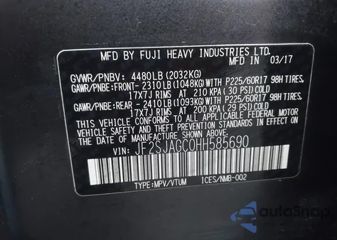 2017 Subaru Forester 2.5I Premium z USA, uszkodzony, nr VIN JF2SJAGC0HH585690